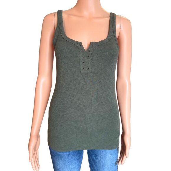 Aerie Women’s Green Ribbed Henley Tank Top Medium - Picture 1 of 5